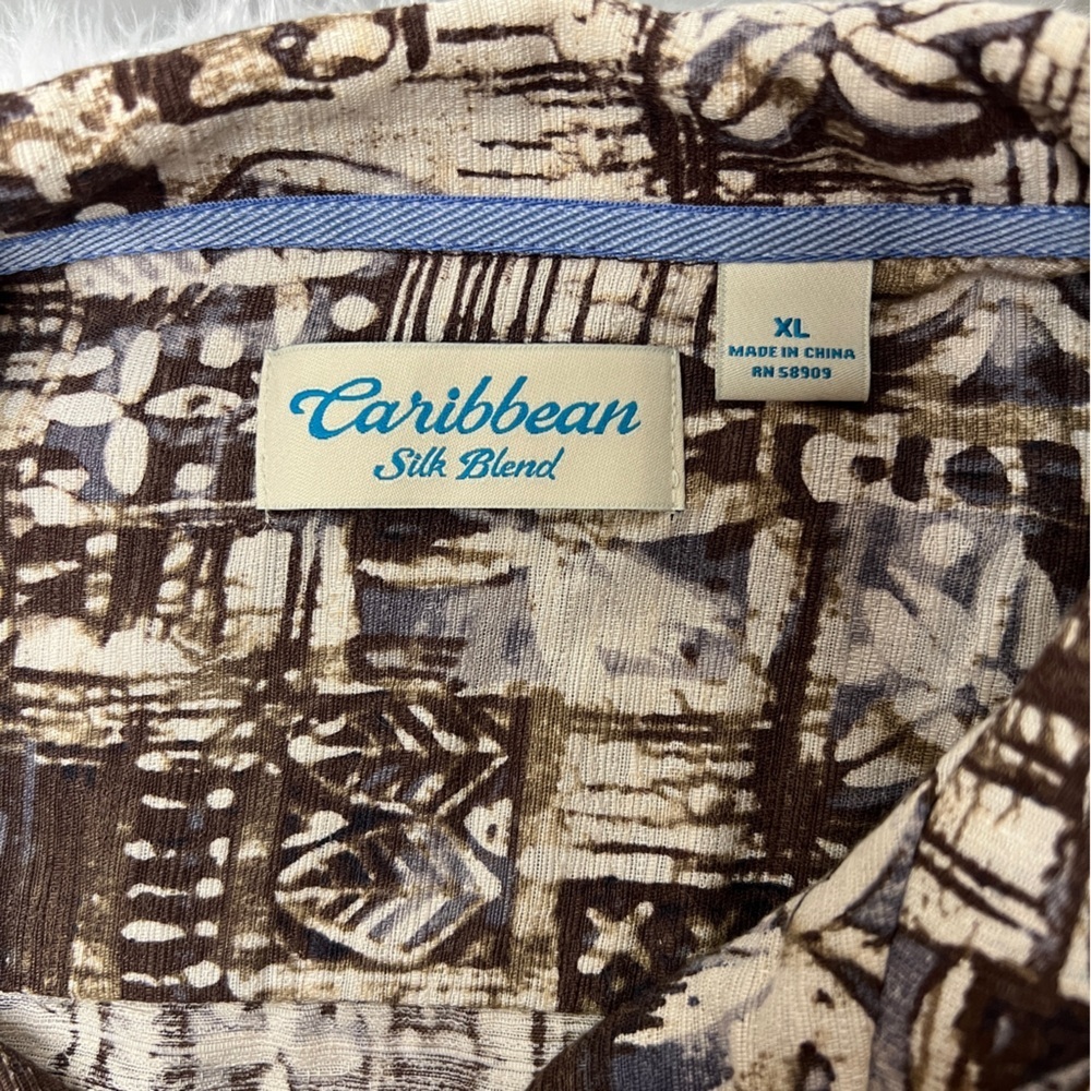 Caribbean Men's Silk Blend Short-Sleeve Camp Hawaian Shirt, XL - Picture 4 of 9